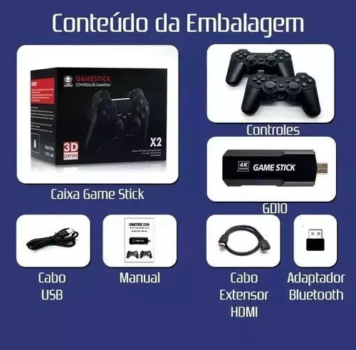 Game Stick 4K Retro Gd10 35.000 Jogos 2 Controles Sem Fio Original [FRETE GRÁTIS]