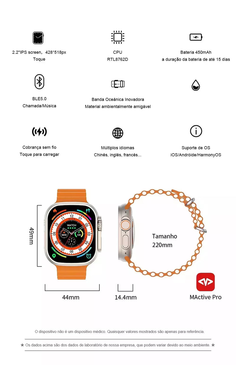 Smartwatch W68+ Ultra Max Serie 8 49mm [COMPRE 1 LEVE 2] - Trava Para Pulseiras | [FRETE GRÁTIS]